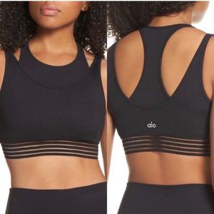 ALO Yoga Black Gaze Layered Sports Bra Top